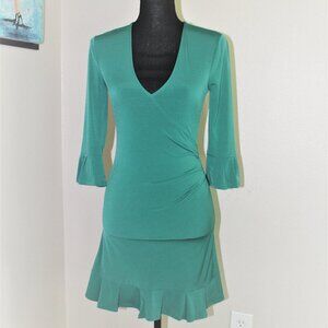 BCBGeneration Ruffle Wrap Dress 3/4 bell‎ sleeves liquid knit XS